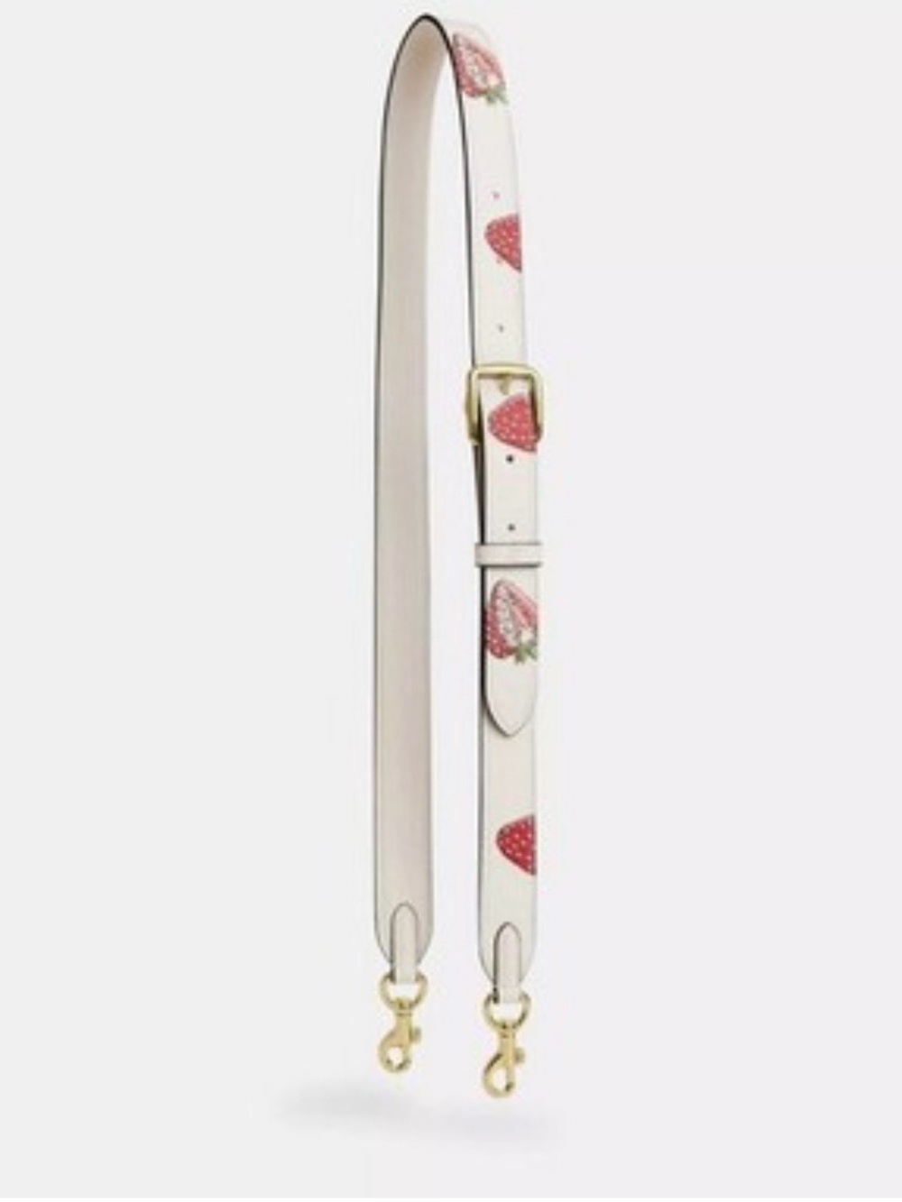 Coach White Leather Strap with Red Strawberry Print and Gold Hardware - Picture 1 of 5